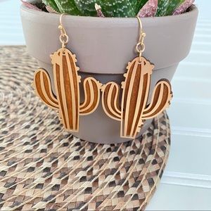 Wooden cactus drop Earrings